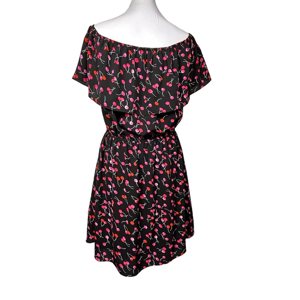 Dress Black w/ Red Cherries Flounce Top Elastic Waist Size M like … - Picture 3 of 11